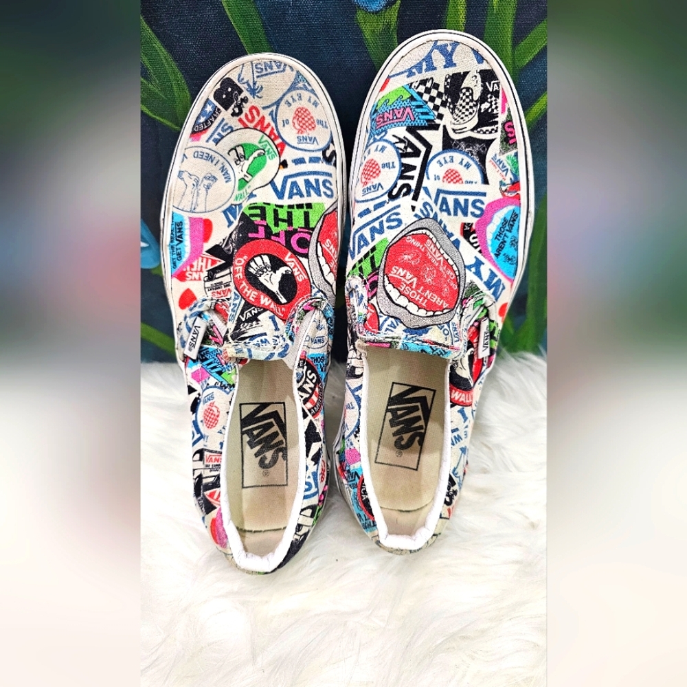 Vans Off the Wall Sticker Mash Up Classic Slip On Canvas Sneakers W-6.0 - M-7.5
